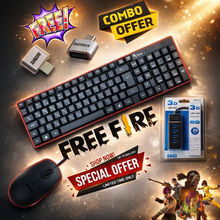 USB Gaming Keyboard Mouse Combo with Hub & Free OTG