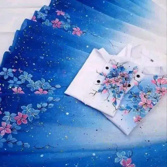 Stylish Hand Print Couple Dress Combo – Saree & Panjabi for Men & Women