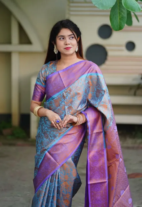 Eid Special Kanchivuram Katan Saree with Blouse Piece – Premium Soft Silk Katan Saree for Women | Festive & Party Wear