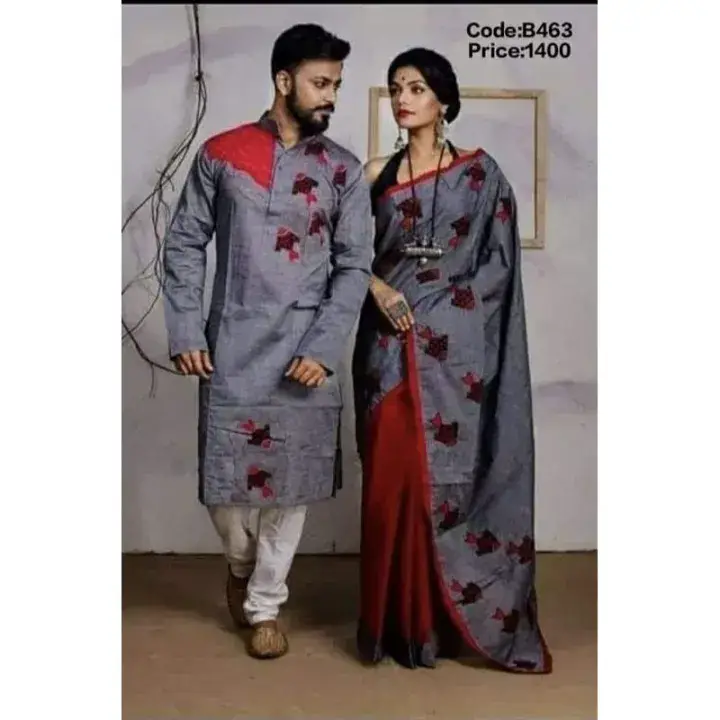 Occasional Matching Couple Set – Saree & Panjabi Family Combo Dress