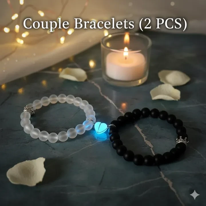 2 Pcs Luminous Magnetic Heart Couple Bracelet – Glow in the Dark Romantic Matching Set